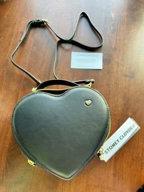 Stoney Clover Lane Black Heart Crossbody Bag with Gold Hardware
